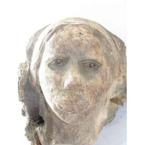 467 - A Sculptured Human Head, carved from a natural piece of wood, 35cm high x 50cm wide.