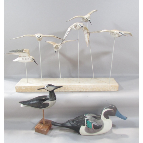 469 - Folk art style decorative arts it include a model group of six flying Terns supported by thin rods, ... 