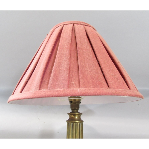 470 - A pair of brass column table lamps both with shades 48cm tall.