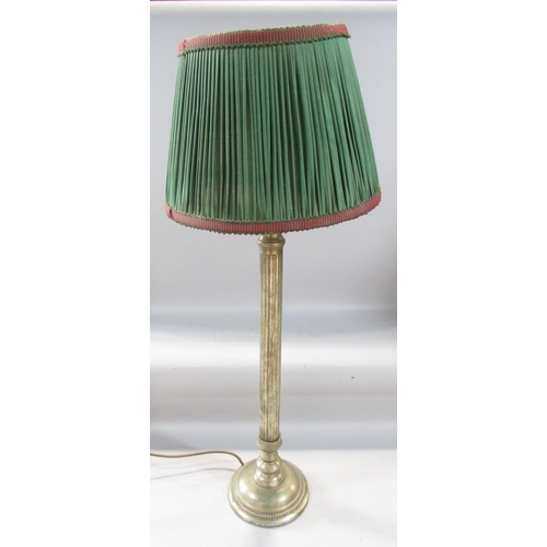 472 - A pair of brass column lamps both with shades, 60cm high approx.