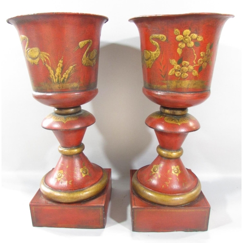 474 - A pair of Regency style toleware jardiniere stands with chinoiserie style decoration, 43cm high