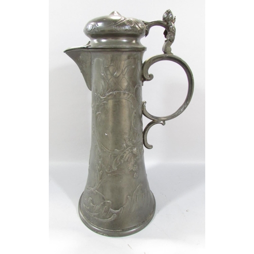 477 - A large Germanic pewter stein stamped 'Kayserzinn 4009' to the base, and a pair of 19th brass barley... 