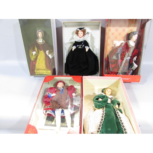 483 - Five Peggy Nesbitt Tudor Character Dolls including Henry VIII, some of his wives, Mary Queen of Scot... 