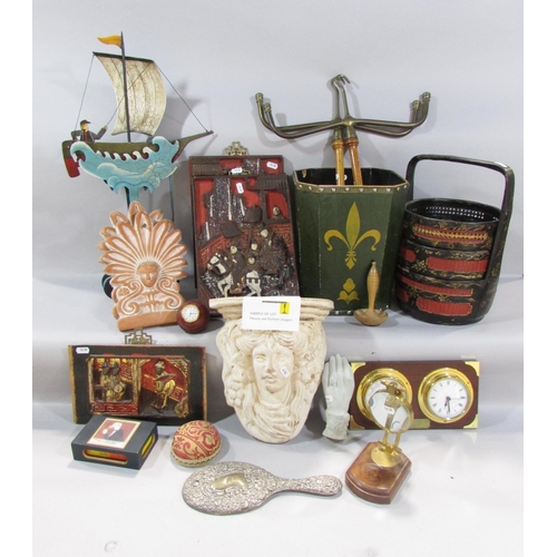 484 - A miscellaneous collection of items including a rocking fishing boat, an Empire style wall bracket, ... 