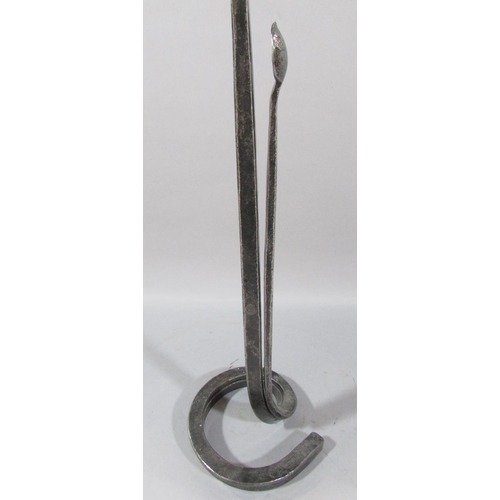 485 - A pair of hand forged iron candlesticks, 43cm high.