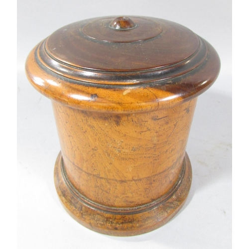 493 - A 19th century lignum screw top canister, 16.5cm high.