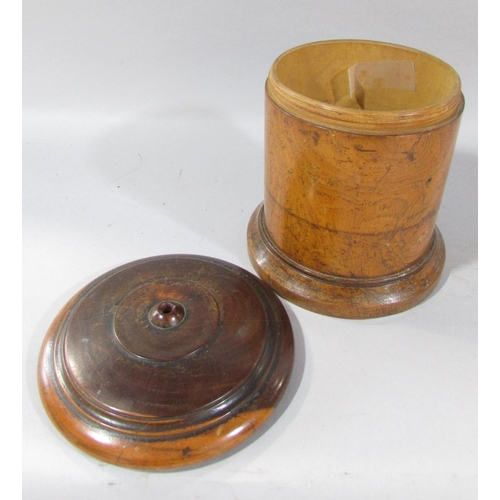 493 - A 19th century lignum screw top canister, 16.5cm high.