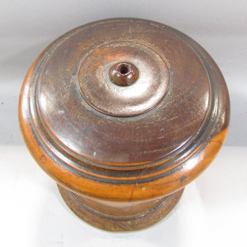 493 - A 19th century lignum screw top canister, 16.5cm high.