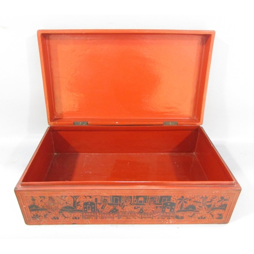 500 - A collection of five Burmese red lacquered ware, two circular boxes, a single rectangular box and tw... 