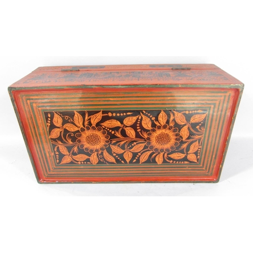 500 - A collection of five Burmese red lacquered ware, two circular boxes, a single rectangular box and tw... 