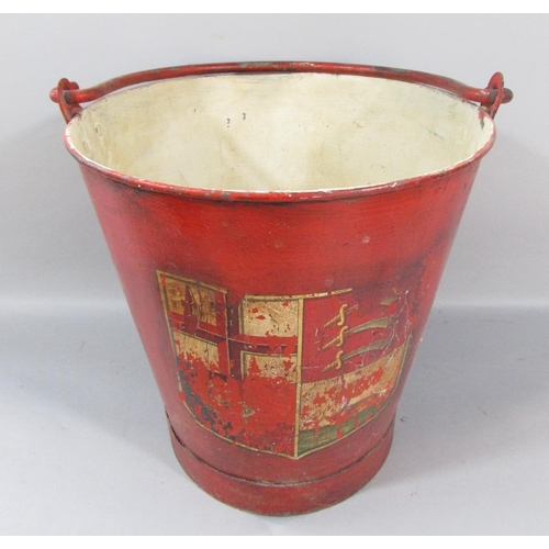 505 - A 19th century red Fire Brigade Bucket, and two galvanised milk pails.