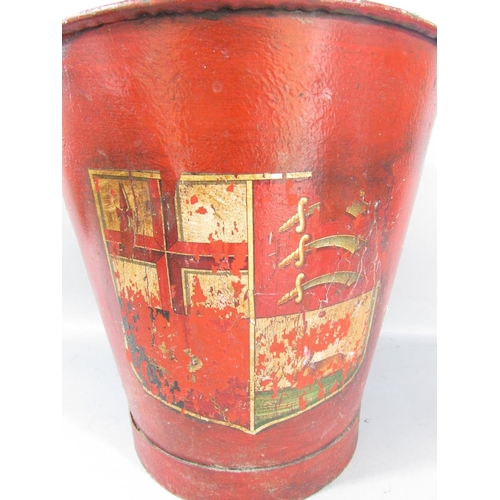 505 - A 19th century red Fire Brigade Bucket, and two galvanised milk pails.