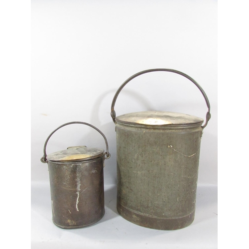 505 - A 19th century red Fire Brigade Bucket, and two galvanised milk pails.