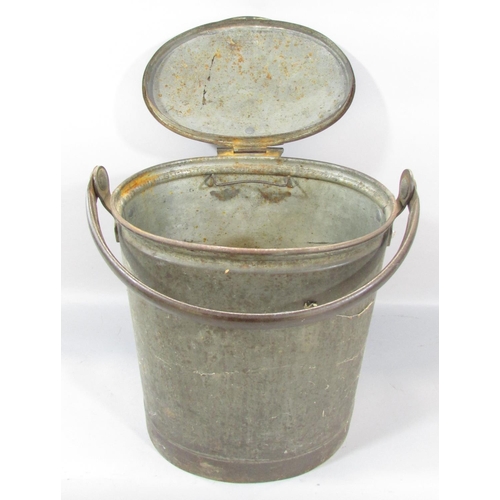 505 - A 19th century red Fire Brigade Bucket, and two galvanised milk pails.