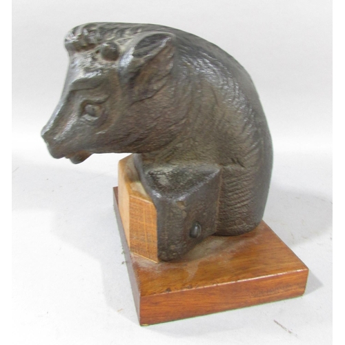 507 - A unusual bronze study of a bull’s head and neck, on a wooden plinth base, 15cm high (combined)