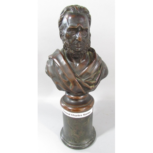 508 - A Victorian bronze bust of General Charles Napier, in classical robes, raised on a marble column, 30... 