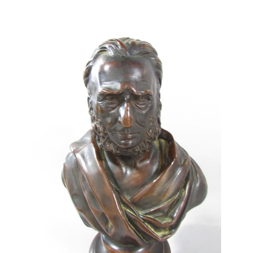 508 - A Victorian bronze bust of General Charles Napier, in classical robes, raised on a marble column, 30... 