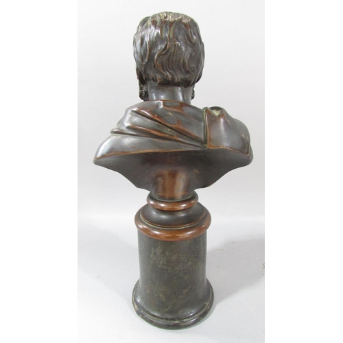 508 - A Victorian bronze bust of General Charles Napier, in classical robes, raised on a marble column, 30... 