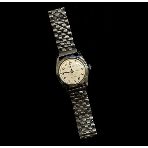 431 - Rolex. An Oyster Precision Speedking wristwatch, with black Arabic numerals, on associated stainless... 