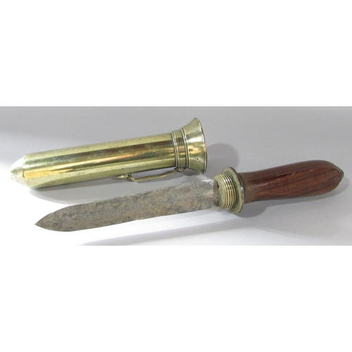 513 - An early 20th century Siebe & Gorman diver’s knife, with a double-edged blade screwed into the brass... 