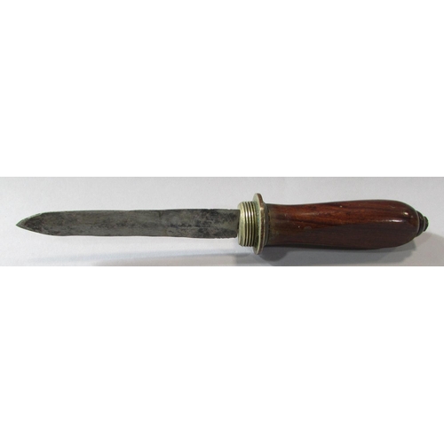 513 - An early 20th century Siebe & Gorman diver’s knife, with a double-edged blade screwed into the brass... 