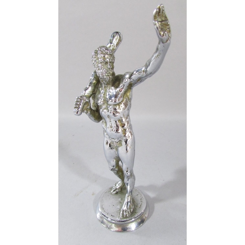 543 - A pair of chromium plated dragon candlesticks 22cm x 22cm, a chromium plated miniature statue of Her... 