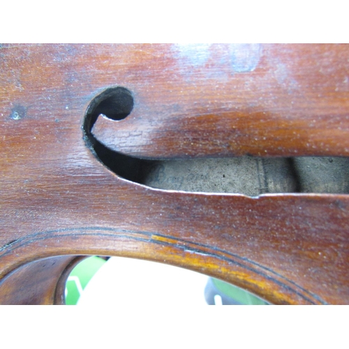 547 - An old violin, in need of restoration with no maker’s labels with a bow marked 'DODD', together with... 