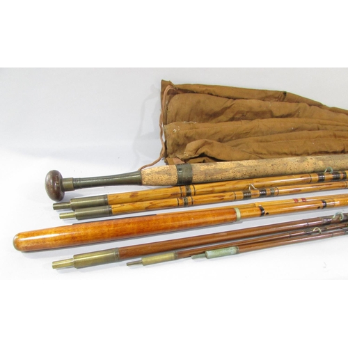 548 - A vintage four-piece Arthur Smith & Co split bamboo fishing rod, together with another three-piece r... 