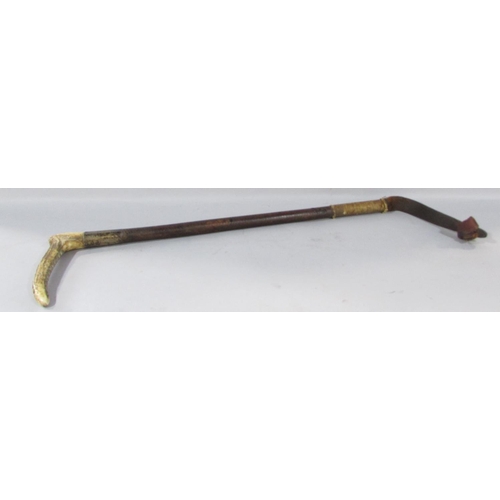 554 - A vintage deer antler riding crop, with a silver collar by T Chetland & Co.