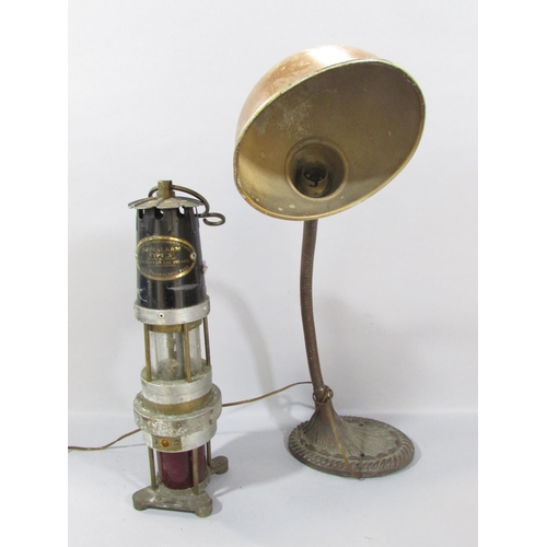 555 - A vintage flexi desk lamp, a miner’s Spiralarm gas warning device, a Jonnie Walker Whisky Advertisem... 