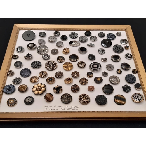 756 - A collection of individual decorative black glass buttons including finely detailed Victorian Mourni... 