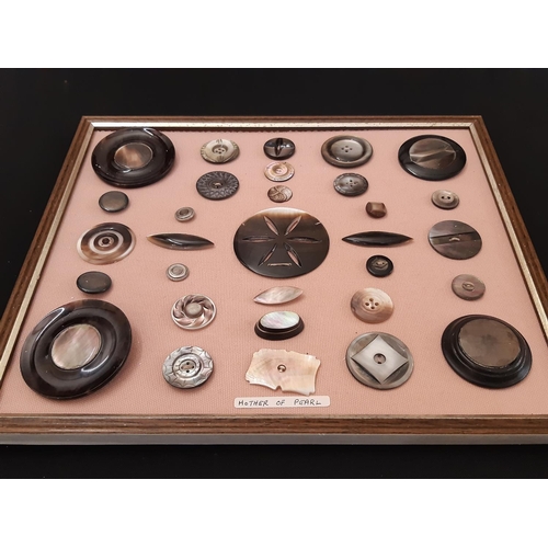 757 - A collection of Mother of Pearl  buttons including some finely worked examples with metal frames, ot... 