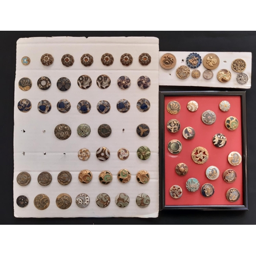 762 - A collection of 70 round decorative buttons, all metal based  including enamel work, pierced buttons... 