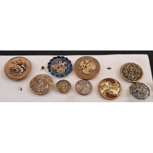 762 - A collection of 70 round decorative buttons, all metal based  including enamel work, pierced buttons... 