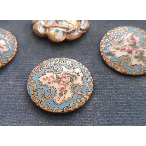 763 - A collection of 19th - 20th century enamelled buttons, all individual and finely detailed, mounted o... 