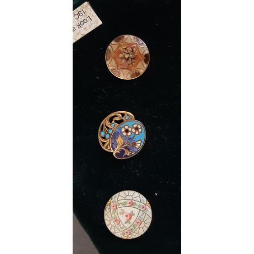 763 - A collection of 19th - 20th century enamelled buttons, all individual and finely detailed, mounted o... 