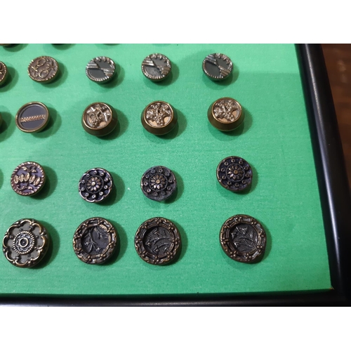 767 - A collection of late 19th to early 20th century small buttons comprising a framed display of enamell... 