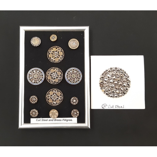 777 - A collection of  decorative metal buttons including 19th century mirror backed filigree buttons, cut... 