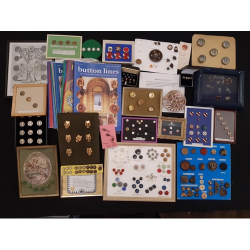 784 - A collection of unusual and novelty buttons including educational cards illustrating different butto... 