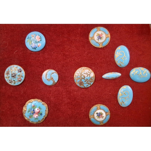 789 - 19th century enamel buttons including a set painted and gilded buttons and individual examples, all ... 