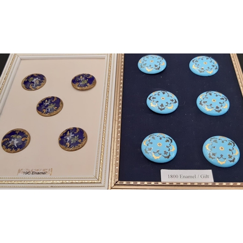 789 - 19th century enamel buttons including a set painted and gilded buttons and individual examples, all ... 