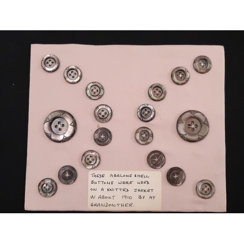 792 - A collection of antique and later mother of pearl buttons including a set of Edwardian abalone cardi... 