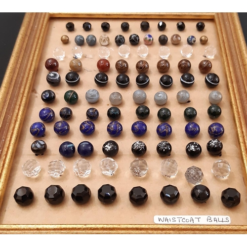 793 - A collection of 19th century and later glass buttons including mounted displays of ball shaped waist... 