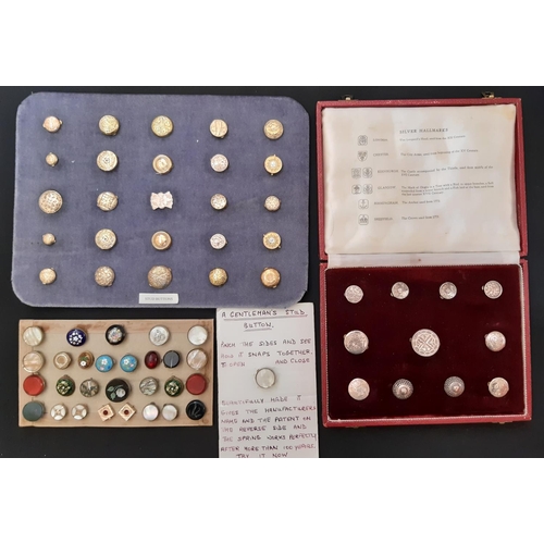 804 - A collection of approx 60 stud buttons including engraved white metal studs, enamel and mother of pe... 