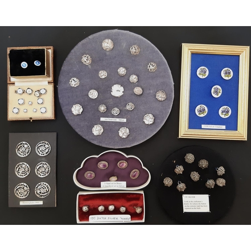 805 - An interesting collection of mixed buttons including Art Nouveau hallmarked silver buttons, antique ... 