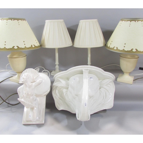 482A - Lighting / interior design to include a novelty / humorous white porcelain elephant wall bracket, a ... 