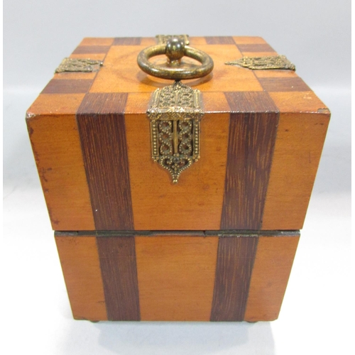 541 - A 19th century continental scent bottle box with a ring handle opening to reveal four opaque scent b... 