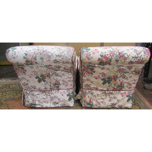 1365 - A pair of armchairs by George Smith with chinoiserie loose covers, on square tapered legs with brass... 