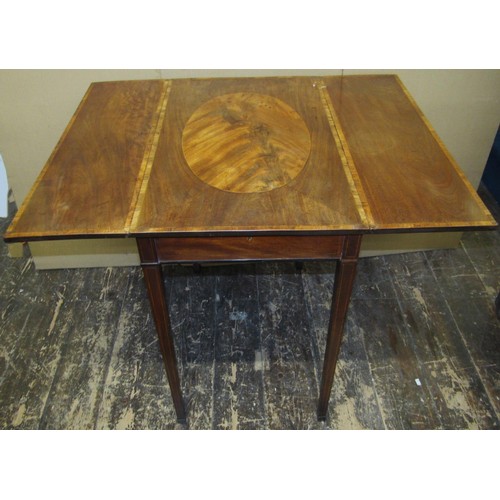 1369 - A Georgian mahogany Pembroke table with cross banded borders, on slender square cut supports, 72cm l... 