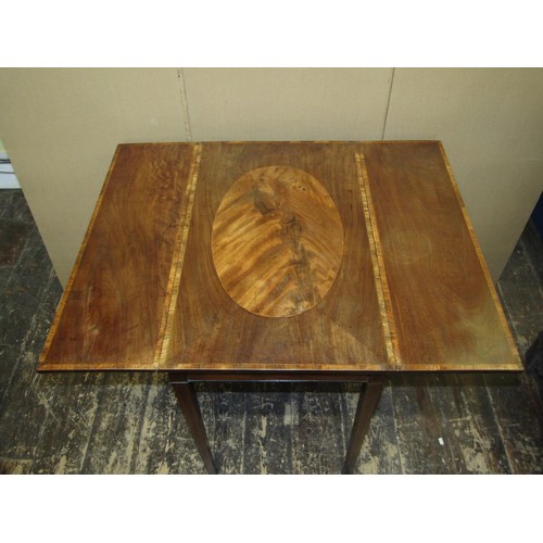 1369 - A Georgian mahogany Pembroke table with cross banded borders, on slender square cut supports, 72cm l... 